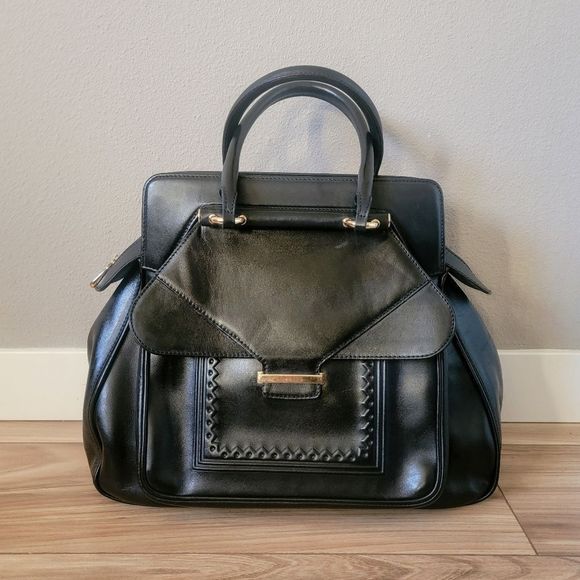 AEVHA London Hanbeau Embossed Structured Large Leather Doctor Satchel in Black - Picture 1 of 16